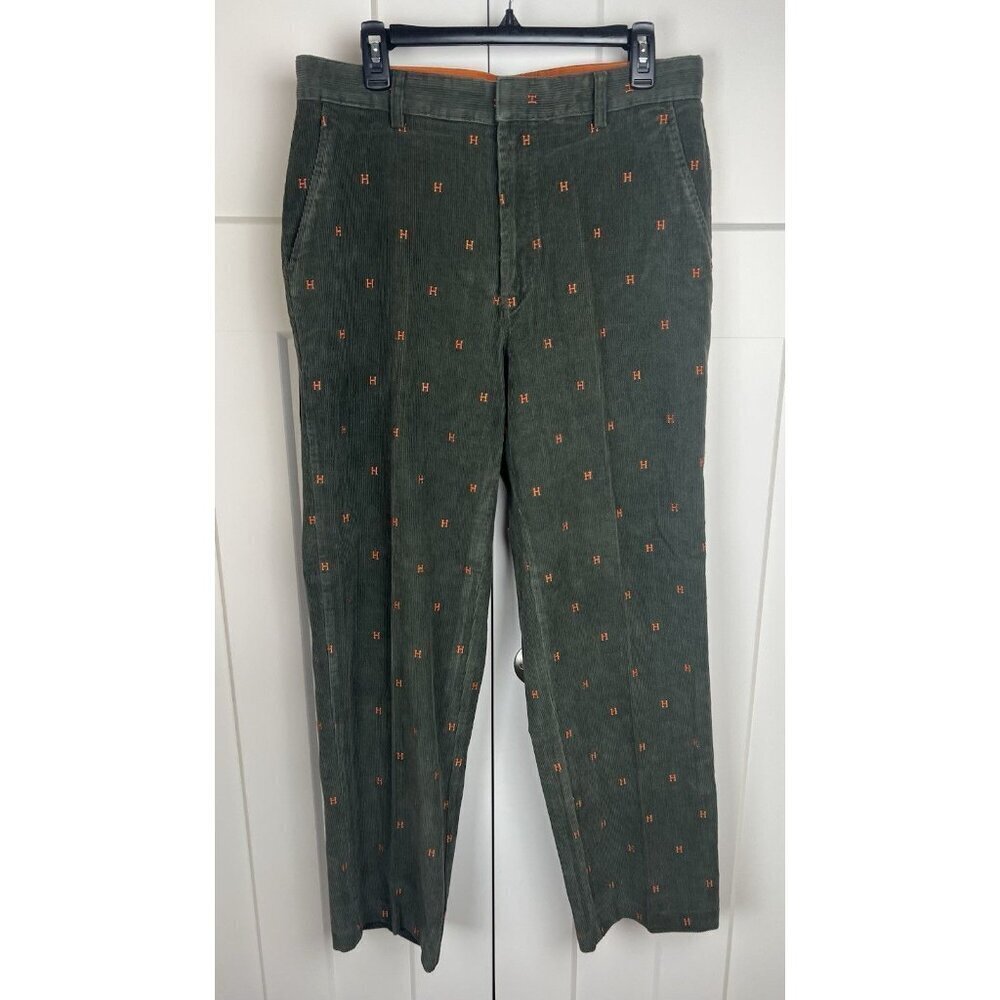 Tommy Hilfiger Pants Mens 34x32 Green Corduroy Embroidered "TH" Logo Preppy